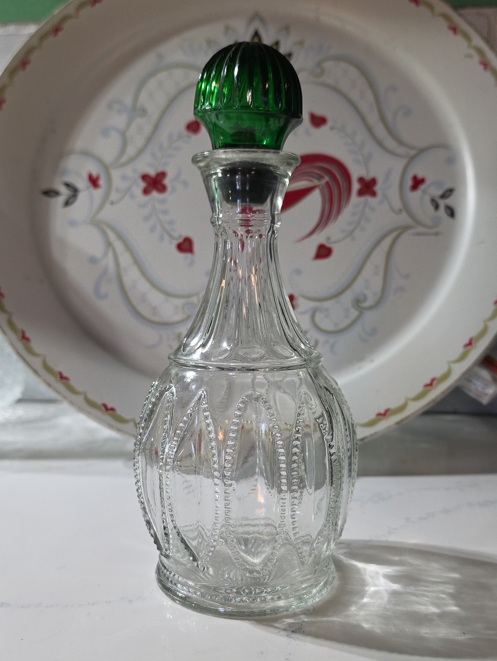 Avon Cut Glass Bottle with Green Stopper